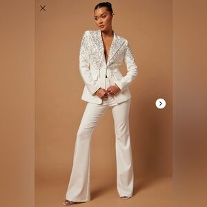 Juliette Embellished Blazer Suit Set - White - XL- NWT